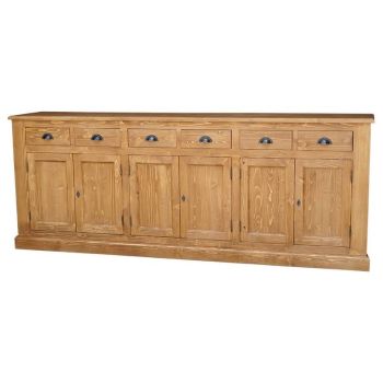 Bufet Bucatarie cu 6 usi si 6 sertare, Lemn Masiv, Finisaj ceara, 239x47x93cm, Finisaj Natur