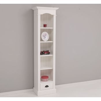 Etajera cu 1 sertar, Alb Vintage, Finisaj ceara, 50x33x190cm
