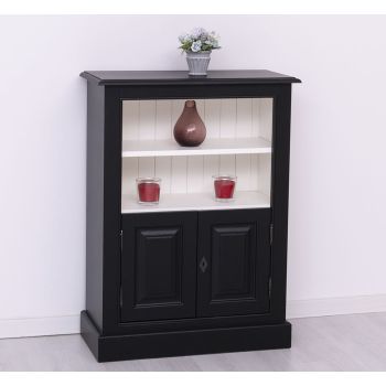 Biblioteca mica cu 2 usi, 1 polita, Negru Mat, Finisaj ceara, 76x35x102cm