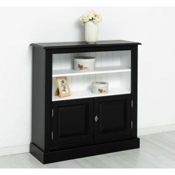 Biblioteca medie cu 2 usi, 1 polita, Negru Mat, 2 Straturi de culori Antichizat, 102x35x102cm
