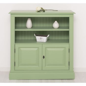 Biblioteca medie cu 2 usi, 1 polita, Verde Măsliniu, 2 Straturi de culori Antichizat, 102x35x102cm