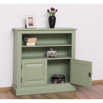 Biblioteca medie cu 2 usi, 1 polita, Verde Măsliniu, 2 Straturi de culori Antichizat, 102x35x102cm