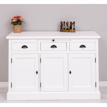 Comoda bucatarie 3 usi 3 sertare, Finisaj Alb Pur, Lemn Masiv Brad, Colectia Rustic