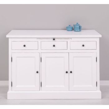 Comoda bucatarie 3 usi 3 sertare, Finisaj Alb Pur, Lemn Masiv Brad, Colectia Rustic