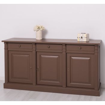 Bufet Bucatarie cu 3 usi, 3 sertare, Maro Închis Rustic, Lemn masiv, 2 Straturi de culori Antichizat, 179x51x90cm
