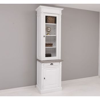 Bufet cu 1 usa, 1 sertar, Alb Pur, Colectia Directore, Lemn masiv, 2 Straturi de culori Antichizat, 73x240x51cm