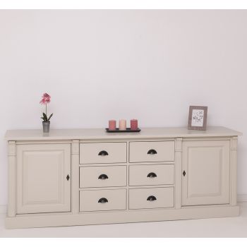 Bufet Bucatarie cu 2 usi, 6 sertare, Nuc Mediu, Lemn masiv, Alb 219x51x78cm