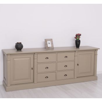 Bufet Bucatarie cu 2 usi, 6 sertare, Gri Bej Deschis, Lemn masiv, Alb 219x51x78cm