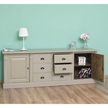 Bufet Bucatarie cu 2 usi, 6 sertare, Gri Bej Deschis, Lemn masiv, Alb 219x51x78cm