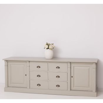 Bufet Bucatarie cu 2 usi, 6 sertare, Gri Slate Închis, Lemn masiv, Alb 219x51x78cm