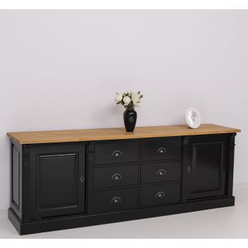 Bufet Bucatarie cu 2 usi, 6 sertare, Nuc Mediu, Lemn masiv, Alb 219x51x78cm