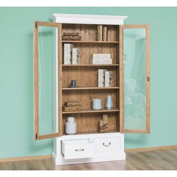 Vitrina cu 2 usi mari, 2 sertare, Stejar Maro Închis, Antichizat, 109x39x210cm