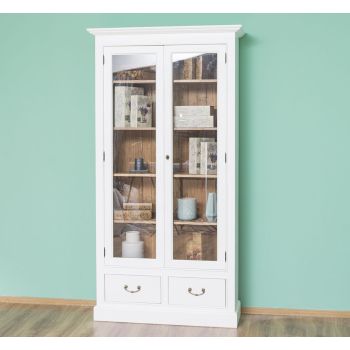Vitrina cu 2 usi mari, 2 sertare, Stejar Maro Închis, Antichizat, 109x39x210cm