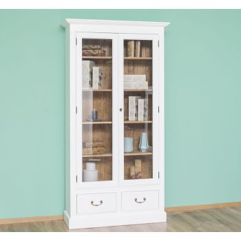 Vitrina cu 2 usi mari, 2 sertare, Stejar Maro Închis, Antichizat, 109x39x210cm