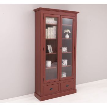 Vitrina cu 2 usi mari, 2 sertare, Bordeaux cu Negru, Antichizat, 109x39x210cm