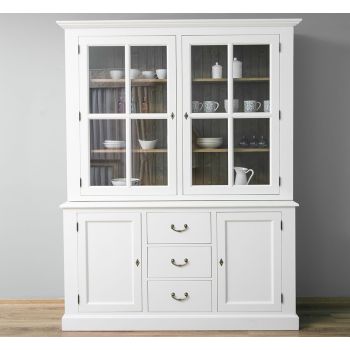 Set mobilier living - Comoda 2 usi 3 sertare, Vitrina 2 usi, Finisaj Stejar Maro inchis, Lemn Masiv