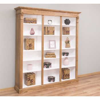 Biblioteca tripla, Stejar Maro Închis, Lemn masiv, Antichizat, 180x39x197cm