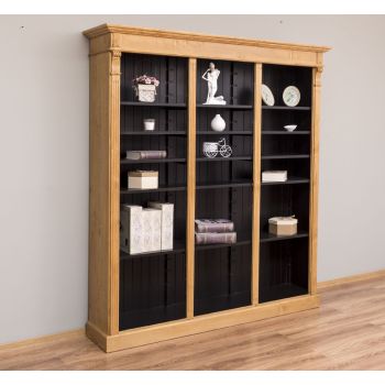Biblioteca tripla, Nuc Mediu, Lemn masiv, Antichizat, 180x39x197cm