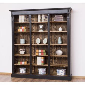 Biblioteca tripla, Negru Mat, Lemn masiv, Antichizat, 180x39x197cm