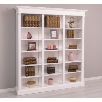 Biblioteca tripla, Alb Pur, Lemn masiv, Antichizat, 180x39x197cm
