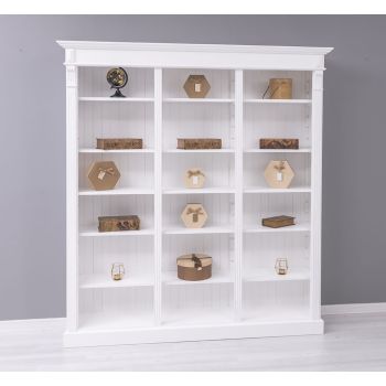 Biblioteca tripla, Alb Pur, Lemn masiv, Antichizat, 180x39x197cm