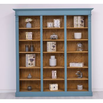 Biblioteca tripla, Nuc Mediu, Lemn masiv, Antichizat, 180x39x197cm