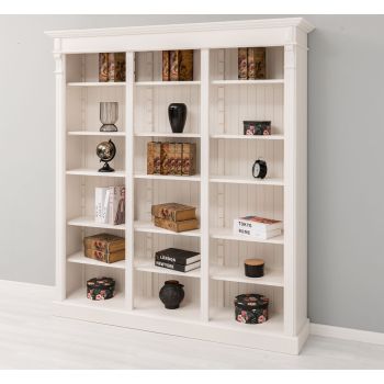 Biblioteca tripla, Gri Argintiu, Lemn masiv, Antichizat, 180x39x197cm