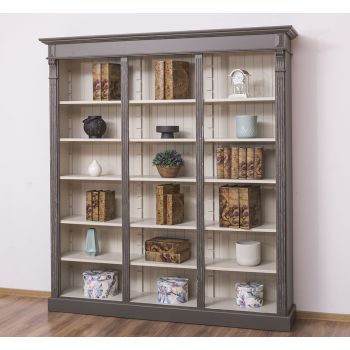 Biblioteca tripla, Negru Grafit, Lemn masiv, Antichizat, 180x39x197cm
