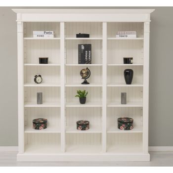 Biblioteca tripla, Alb Vintage, Lemn masiv, Antichizat, 180x39x197cm