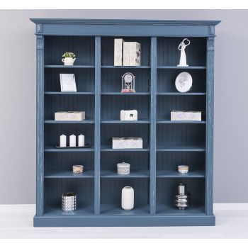 Biblioteca tripla, Gri Albastru Închis, Lemn masiv, Antichizat, 180x39x197cm