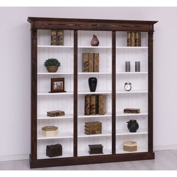 Biblioteca tripla, Alb Pur, Lemn masiv, Antichizat, 180x39x197cm