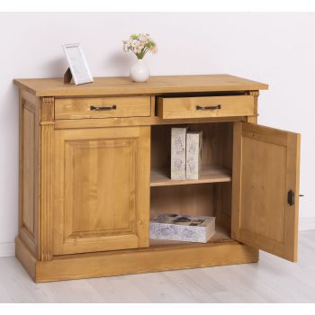Bufet Bucatarie cu 2 usi, 2 sertare, Nuc Mediu, Lemn masiv, Periat, Vintage 116x51x90cm