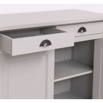 Bufet Bucatarie cu 2 usi, 2 sertare, Gri Mediu, Lemn masiv, Periat, Vintage 116x51x90cm