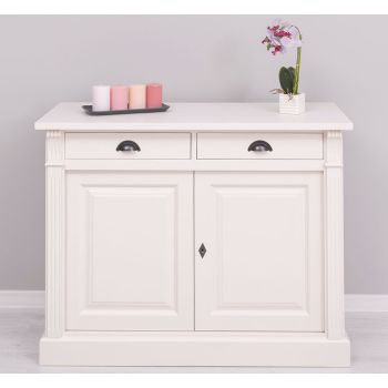 Bufet Bucatarie cu 2 usi, 2 sertare, Gri Argintiu, Lemn masiv, Periat, Vintage 116x51x90cm