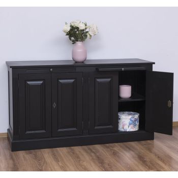 Bufet Bucatarie 4 usi, Negru Mat, Antichizat, 151x51x84cm