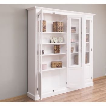 Vitrina dubla cu 4 usi, Alb Pur, Lemn masiv, vopsit, 205x40x210cm