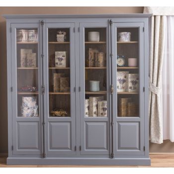 Vitrina dubla cu 4 usi, Stejar Maro Închis, Lemn masiv, vopsit, 205x40x210cm