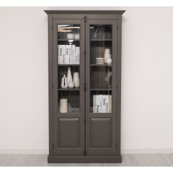 Vitrina cu 2 usi, Negru Grafit, Lemn masiv, 2 Straturi de culori Antichizat, 110x40x210cm