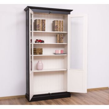 Vitrina cu 2 usi, Bordeaux cu Negru, Lemn masiv, 2 Straturi de culori Antichizat, 110x40x210cm