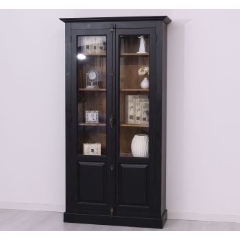 Vitrina cu 2 usi, Bordeaux cu Negru, Lemn masiv, 2 Straturi de culori Antichizat, 110x40x210cm
