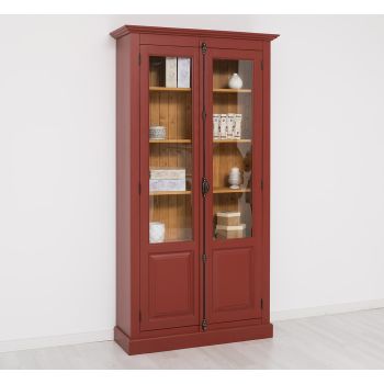 Vitrina cu 2 usi, Nuc Mediu, Lemn masiv, 2 Straturi de culori Antichizat, 110x40x210cm