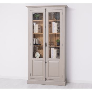 Vitrina cu 2 usi, Stejar Maro Închis, Lemn masiv, 2 Straturi de culori Antichizat, 110x40x210cm