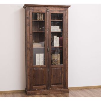 Vitrina cu 2 usi, Natur, Lemn masiv, 2 Straturi de culori Antichizat, 110x40x210cm