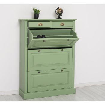 Pantofar 3 usi 2 sertare, Finisaj Verde Masliniu, Lemn Masiv Brad, Colectia Rustic