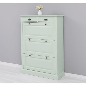 Pantofar 3 usi 2 sertare, Finisaj Verde Menta, Lemn Masiv Brad, Colectia Rustic