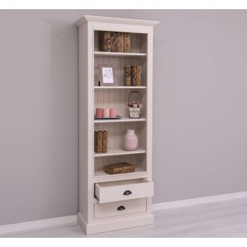 Biblioteca cu 2 sertare, Gri Argintiu, Lemn masiv, 2 Straturi de culori Antichizat, 78x39x210cm
