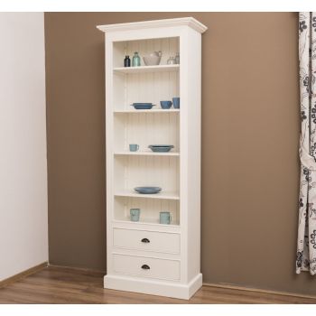 Biblioteca cu 2 sertare, Alb Vintage, Lemn masiv, 2 Straturi de culori Antichizat, 78x39x210cm