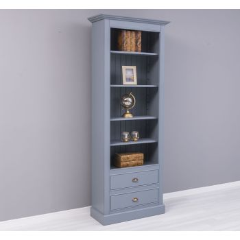 Biblioteca cu 2 sertare, Gri Albăstrui Slate, Lemn masiv, 2 Straturi de culori Antichizat, 78x39x210cm