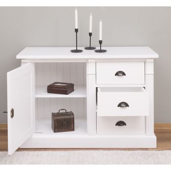 Bufet Bucatarie cu 1 usa, 3 sertare, Alb Pur, Lemn masiv, Alb 116x51x78cm