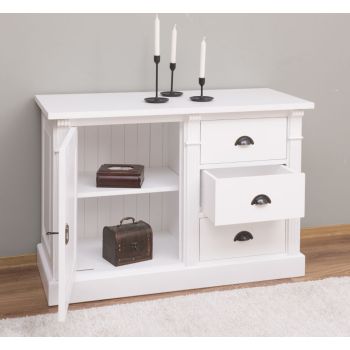 Bufet Bucatarie cu 1 usa, 3 sertare, Alb Pur, Lemn masiv, Alb 116x51x78cm
